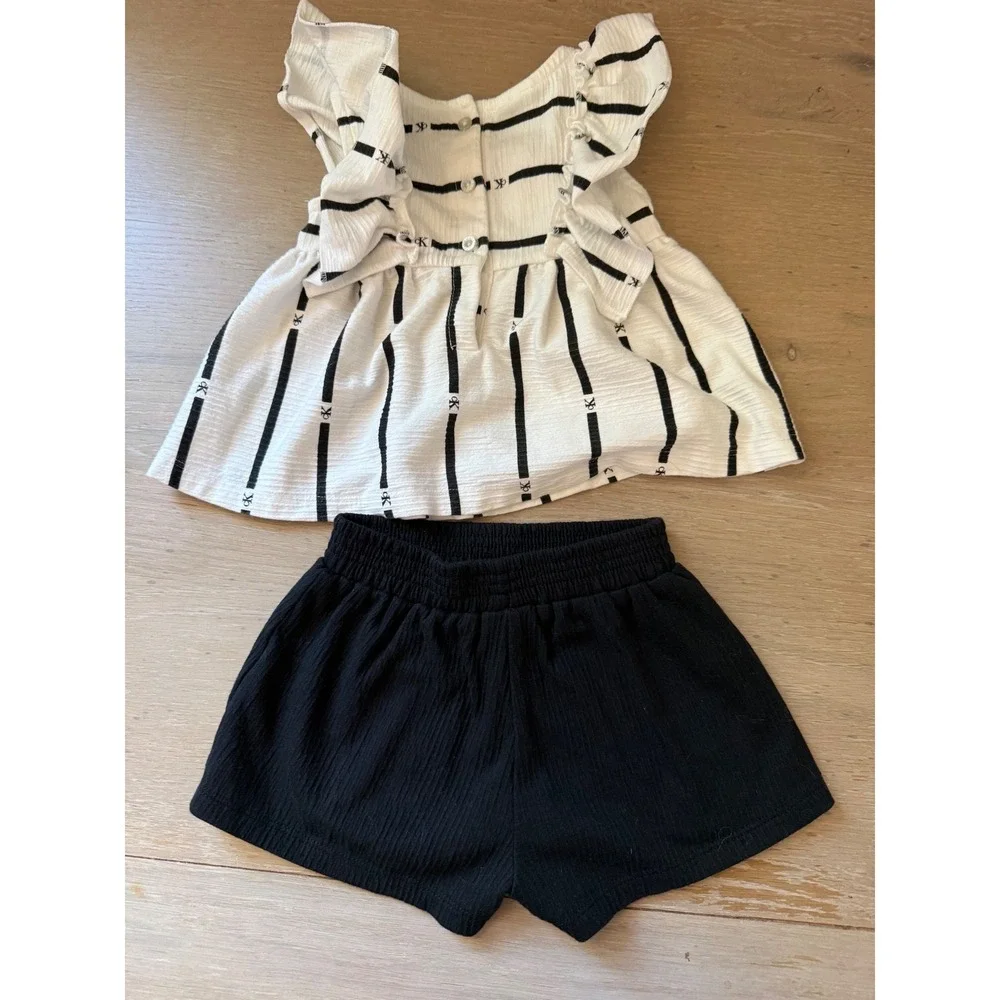 Toddler Girl 2T Bundle Calvin Klein Striped Set, Rabbit Bear Organic Daisy Set